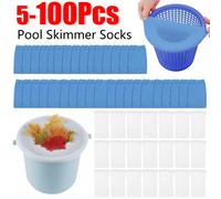 100-5 pièces piscine écumeur chaussettes élastique en Nylon maille piscine filtre chaussettes panier écumeur piscine filtre débris feuilles stockage chaussettes 5pcs white