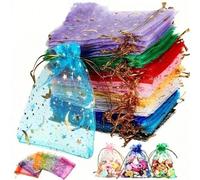 100 /50/20/10pcs, Sacs en organza à cordon de serrage avec motif lune et étoile - Parfaits pour les bijoux, les cadeaux d'invités - Couleurs mélangées pour les mariages, la Saint-Valentin et Noël 20 p