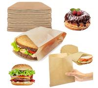100/50/20 pièces Sacs en papier kraft pour sandwich, sacs alimentaires jetables résistants aux graisses, convenant pour les burgers, les desserts, le poulet frit , Emballage de collation étanche, conv