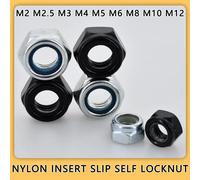 100-50 pièces M2 M2.5 M3 M3.5 M4 M5 M6 M8 M10 M12 304 acier inoxydable noir zingué écrou hexagonal en Nylon insérer antidérapant auto-verrouille 304 Stainless steel