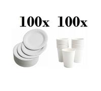 100 assiettes jetables 23cm blanc + 100 gobelets carton 240ml - Vaisselle jetable