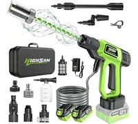 100 Bar Nettoyeur Haute Pression sans Fil avec 2*Batteries 4.0Ah, Moteur sans Balais, Mode 3 Vitesses, Nettoyeur Haute Pression avec Pompe, buse 5 en 1 pivotante à 180°, Tuyau de 5 m