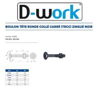 100 Boulons Tête Ronde Collet Carré TRCC 7 x 60 mm - DIN 603 - Zingué Noir - D-Work