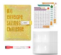 100 Budget Enveloppe Challenge,A5 Argent Economie Pochette Tirelire Classeur,Monnaie Organisateur Portefeuille Agenda,Cash Saving Filofax,pour Rangement,Jaune