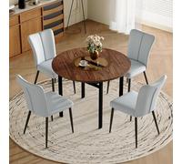 100 cm Ensemble De Table Ronde En MDF Avec 4 Chaises En PU, Design Élégant | Chaises Confortables, Étagère En Verre Pratique, Et Minimaliste, Table Avec Chaise Encastrable