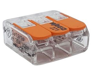 100 connecteurs Wago 413, bornes de connexion pour 3 conducteurs avec levier de serrage, section de câble de 0,2 à 4 mm², format compact, transparent