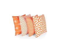 100% Coton Décoration Double Face Housses Carré avec Fermeture Eclair Invisible 4-Pièce Set, 45 cm Longueur x 45 cm Largeur, Mélange Orange/Blanc