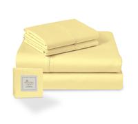 100% Coton Parure de lit Pour 2 180x200 Moelleux Jaune Coton Mercerisé 400 fils 1Drap Housse 1Drap Plat 2TaiesD'oreiller 1
