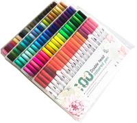 100 couleurs de crayons de peinture à l'eau à deux pointes, set de pinceaux de peinture à la fibre