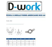 100 Ecrous à Oreilles Forme Américaine M10 mm - FORM A - Inox A4 - D-Work