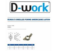 100 Ecrous à Oreilles Forme Américaine M10 mm - FORM A - Laiton - D-Work