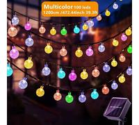 100 LED Guirlande Lumineuse Boule de Cristal Solaire avec 8 Modes d'Éclairage - Lueur Jaune Chaude pour Halloween, Noël, Jardin, Cour et Décorations de Fête, Décoration Extérieure Alimentée par Énergi