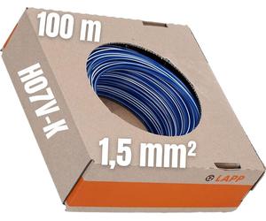 100 mètres Lapp 4520921 H07V-K 1,5 mm² bleu foncé-blanc I Câble de câblage I Conducteur flexible I Monoconducteur PVC I Toron 1,5mm2 I Câblage