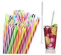 100 Pailles, 23 cm, Polypropylène, Multicolore, Réutilisable, Lave-vaisselle, Bubble Tea, Cocktail .