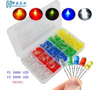 100 PCS/lot 3mm 5mm F3 F5 LED ronde Ultra lumineux blanc vert jaune bleu blanc rouge Diode électroluminescente pour Kit de bricolage 3mm Box