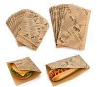 100 Pcs Papier pour Hot Dog 12 x 21cm & 50 Pcs Sachet Burger Papier 15x15cm | Papier Emballage Alimentaire Ingraissable Kraft Sachet Ouvert Papier pour Sandwiches Kebabs Crêpes Wraps Pâtisseries Frites