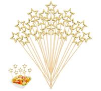 100 Pic Brochette à Cocktail en Bois en Forme Pentacle Pique Aperitif Brochette de Fruits Décoration de Fête pour Cupcakes Gâteau Fruit Collation Noël Nouvelle Année Carnaval (Doré)