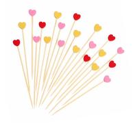 100 Pics Cocktail 12 cm en Bambou Cœurs Rouge Rose et Doré | Pique aperitif et pics brochettes 12cm en bambou pour fruits fromage et desserts avec cœurs colorés pour buffet et fête