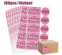 100 pièces/10 feuilles d'autocollants roses fragiles avec étiquettes "Attention" et "Merci", adhésif permanent pour le déménagement, l'expédition, l'emballage, fournitures scolaires 3 pouces X 2 pouce