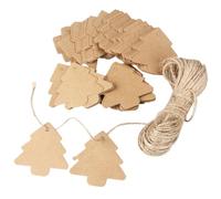 100 Pièces 5,5 Étiquette en Papier Kraft Festonné Sapin de Noël | Carton Rigide Kaki Style Shabby Chic, 20 Cordons Bruns Inclus pour Cartes, Prix et Présents