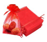 100 Pièces 9x12cm Organza Pochette Cadeau,Pochette Bijoux en Organza avec Cordon de Serrage, Sac de Mariage, Sac de Lavande, Faveur de Mariage (Rouge)