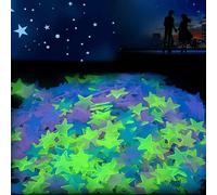 100 pièces Autocollants muraux étoiles phosphorescents 3 cm, décoration 3D fluorescente, autocollants muraux lune phosphorescents 4 cm, autocollants en plastique phosphorescents auto-adhésifs, art pou