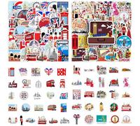 100 Pièces Autocollants Royaume-Uni Londres, Stickers Voyage UK en Vinyle Imperméable pour Scrapbooking, Ordinateur Portable, Valise, Skateboard, Décoration Thème Angleterre et Paysages Urbains