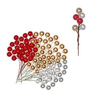 100 pièces Baies de Houx de Noël Artificielles, Baies de Houx Artificielles Couleurs Mélangées Tiges Baies d'Hiver Bouquet Branches de Baies, Baies Rouges de Noël pour Ornements de Sapin de Noël