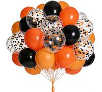 100 Pièces Ballon Noir et Orange,12 Pouces Ballon Helium Orange Confettis Balloon pour Enfants Anniversaire Mariage Halloween Fête Automne Carnaval Fête de Décoration