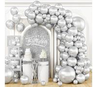 100 Pièces Ballons Argentés Kit Arche de Ballons Argent Métallisé 18 12 10 5 Ballon en Latex Argent Chromé Pour Anniversaire Baptême Mariage Fiançailles Graduation DéCorations de Fête