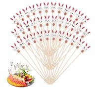 100 Pièces Bâtonnets Cocktail de Lapin Œufs de Pâques, 13,7 cm Brochette en Bois, Pâques Bâtonnets Cocktail, pour Fruits, Gâteaux, Boissons, Fingerfood, Accessoires Décoration