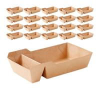 100 pièces Boîte à Goûter en Papier Kraft 520ml Marron à Deux | Pliable 18x10x3,5cm, Séparation des Portions, pour Frites, Sauces, Fêtes et Événements Scolaires