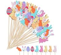 100 Pièces Brochettes Cocktail Pâques, Pic Cocktail Bois, Accessoires de Décoration pour Cocktail, Cure Dent Decoratif pour Fruits, Gâteaux, Boissons, Fingerfood (C)
