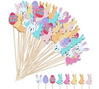 100 Pièces Brochettes Cocktail Pâques, Pic Cocktail Bois, Accessoires de Décoration pour Cocktail, Cure Dent Decoratif pour Fruits, Gâteaux, Boissons, Fingerfood (B)