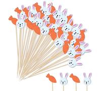 100 Pièces Brochettes Cocktail Pâques, Pic Cocktail Bois, Accessoires de Décoration pour Cocktail, Cure Dent Decoratif pour Fruits, Gâteaux, Boissons, Fingerfood (A)
