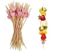 100 Pieces Coeur Rose Bâtons Cocktail Pic Aperitif, Brochettes Cocktail Bois pour Pique Aperitif, Fingerfood, Snacks, Déco Cocktail - 12cm