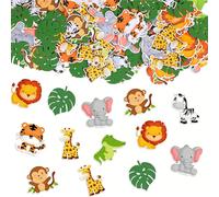 100 pièces de confettis d'animaux de la jungle - Thème de la forêt zoo avec paillettes. Décorations de feuilles convenant pour une baby shower, un anniversaire et de petits cadeaux, des faveurs de fêt