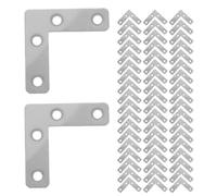 100 pièces Équerre Métallique à Angle Droit en Acier Inoxydable | Plaque de Fixation 5x5x0,1cm, Finition Lisse Argentée, Assemblage Bois et Aluminium