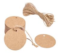 100 Pièces Etiquettes en Papier Kraft Rond, Diametre 5cm Etiquette Kraft avec Ficelle Jute de 20m pour Bricolage Emballage Cadeau de Noël Mariage Fête Artisanat