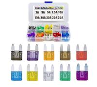 100 pièces fusibles de voiture petits Mini fusibles à lame automatique 2A 3A 5A 7.5A 10A 15A 20A 25A 30A 35A AMP assortiment dans la boîte de rangement 50 pcs in box