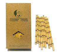 100 Pieces Pailles en Papier Bambou Jaune, 100% Biodégradables Bamboo Printed Paille Jetable pour Anniversaire, Mariage, Noël, Célébration et Fête