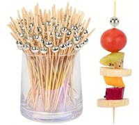 100 pièces Pics à cocktail boule disco argentée, cure-dents décoratifs, longues brochettes en bois, fournitures de fête, décoration de fête, fête élégante, convient pour anniversaire, Saint-Valentin,