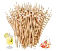 100 Pièces Pics Aperitif, 12cm Brochette Aperitifs, Pique Aperitif Bambou | Cocktail Sticks de Perles Rondes, Cure-Dents Fantaisie pour Apéritifs, pour Fingerfood, Snacks, Déco Charcuterie, Sandwich