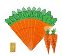 100 Pièces Sac à Bonbons Carotte Sachet Cornet Bonbons, Sachets de Bonbons Cône, Sac Bonbon Cellophane, Carotte Sac Cadeau Pâques avec Attaches Torsadées, Sacs Cadeaux Triangulaire pour Pâques (B100)