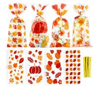 100 Pièces Sachet Bonbon pour Thanksgiving, Sac Cadeau D'automne, Sachets Bonbons avec Motif Citrouille, Cellophane Pochette Cadeau, Pochon pour Emballage Biscuits Collations Automne Fête Moisson