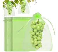 100 Pièces Sachet Protection Raisin,20 x 30cm Sac de Protection Fruits avec Cordon,Sachet Protection Fruits,Les Mouches, Les Oiseaux et Autres Insectes, Vert Armée