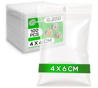 100 Pièces Sachet Zip avec Trou 4 x 6 cm PE - Food Safe | Sachet Plastique Transparent Zip pour Bonbon Biscuits Alimentaire Paques Chocolat - Epaisseur 0,05 mm G.200 - ONIX TECH