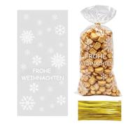 100 Pièces Sachets Biscuit Noel, 9.5x16cm Sachet Bonbon Noel Transparent | Sachet Noel Alimentaire avec Liens Torsadés, Sachets en Plastique Confiserie, Sachets de Noël en Cellophane pour Biscuits