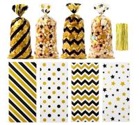 100 Pièces Sachets Cellophane Transparents Bonbon Noir Doré | Sachet Emballage pour Biscuits Friandises, Parfait Noel, Anniversaire Garçon, Halloween, Anniversaire, Cérémonie, Retraite