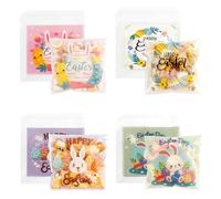 100 Pièces Sachets en Cellophane de Pâques, Sacs de Friandises de Pâques, Sachet Bonbon Paques Motifs Lapin, Sachets Cadeaux pour Emballage Bonbons, Biscuits, Chocolats, Noix (C)